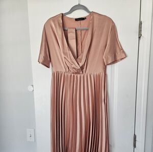 Pink satin midi dress